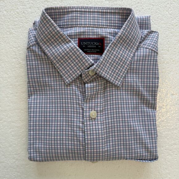 UNTUCKit Shirt Mens Medium Dalton Regular Fit Plaid Stretch Nylon Long Sleeve - Picture 8 of 11